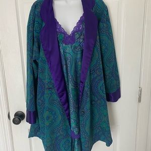 Vintage Gold Label Victoria’s Secret Satin Nightgown Robe Peignoir Set Lingerie